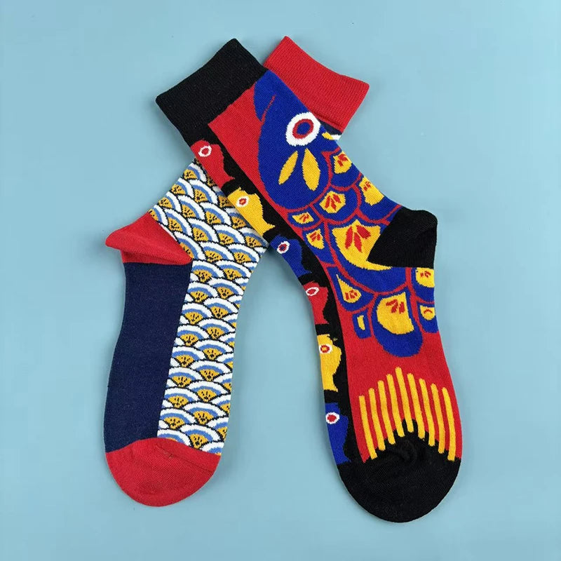 Koi Fish Print Cotton Blend Mid Calf Socks