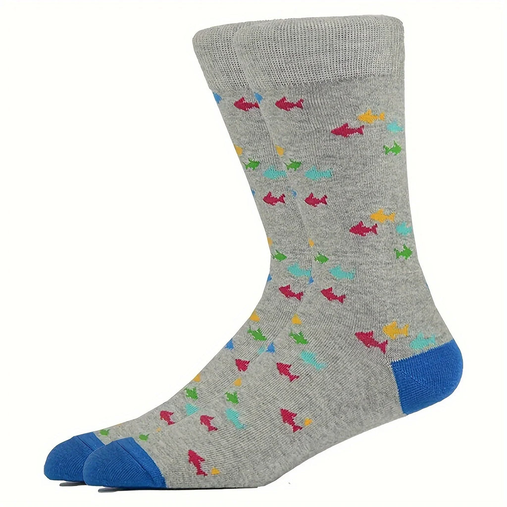 Cotton Blend Fish Pattern Crew Socks