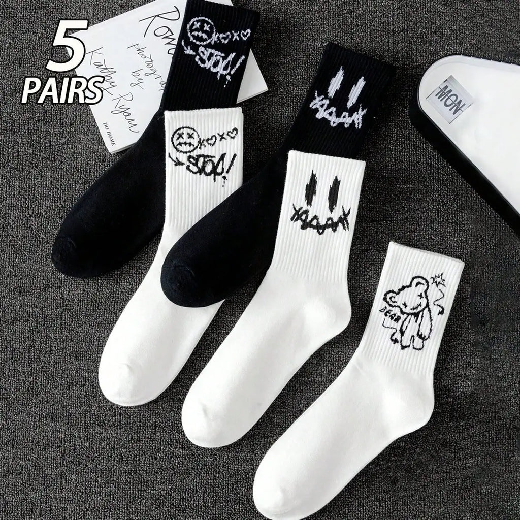 Polyester Elastane Crew Socks Graphic Print