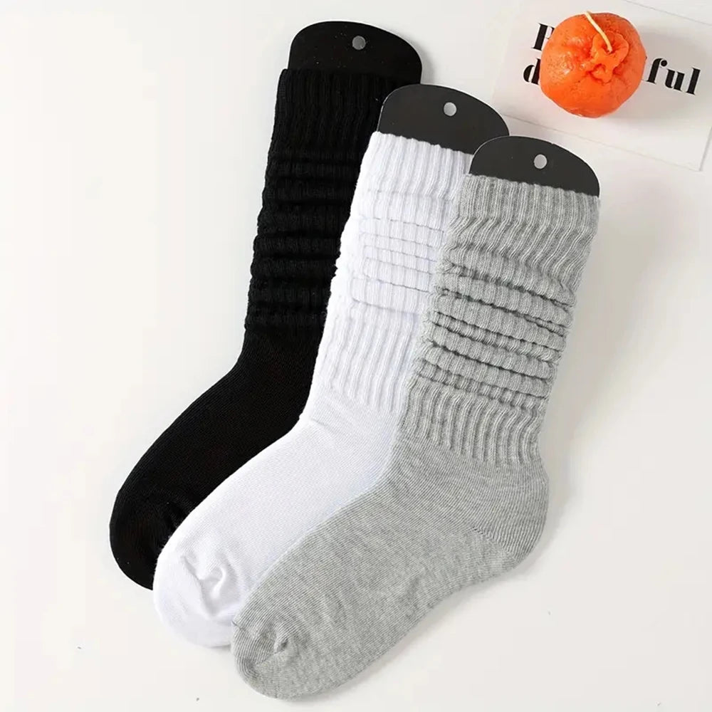 Polyester Elastane Pleated Mid Length Women Casual Socks