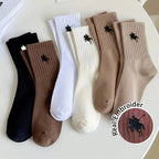 Polyester Elastane Crew Socks Embroidered Casual Socks