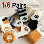 Polyester Elastane Cat Paw Pattern Mid Tube Thick Winter Socks
