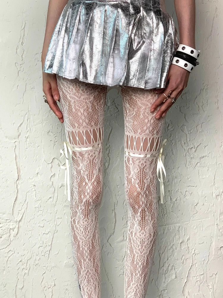 Nylon Bowknot Mesh Hollowed Out Pantyhose