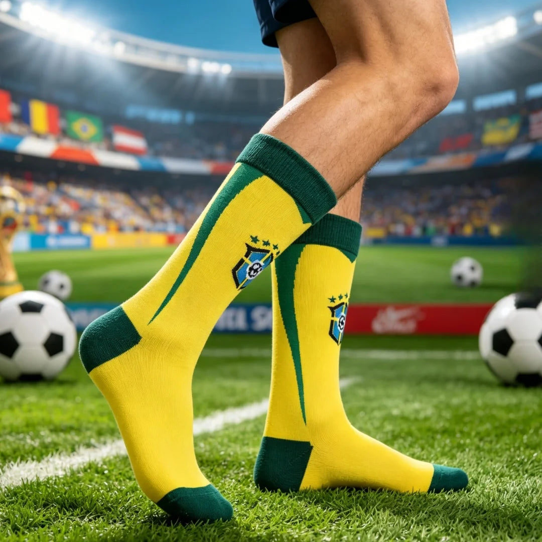 Cotton Blend Knee High Brazil Football Crew Socks - 1