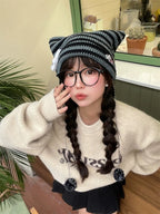 Polyester Knit Cat Ear Beanie Hat with Star Decor