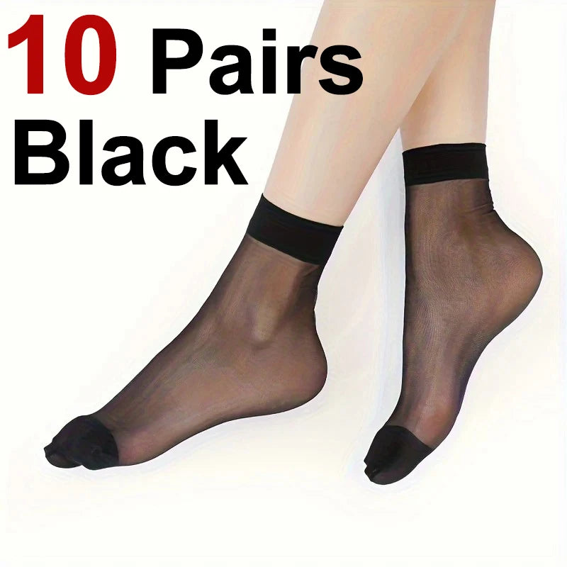 10 Pairs Transparent Nylon Silk Casual Socks