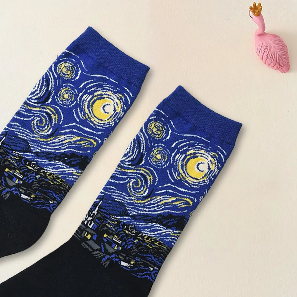 Cotton Blend Crew Socks Casual Printed Footwear