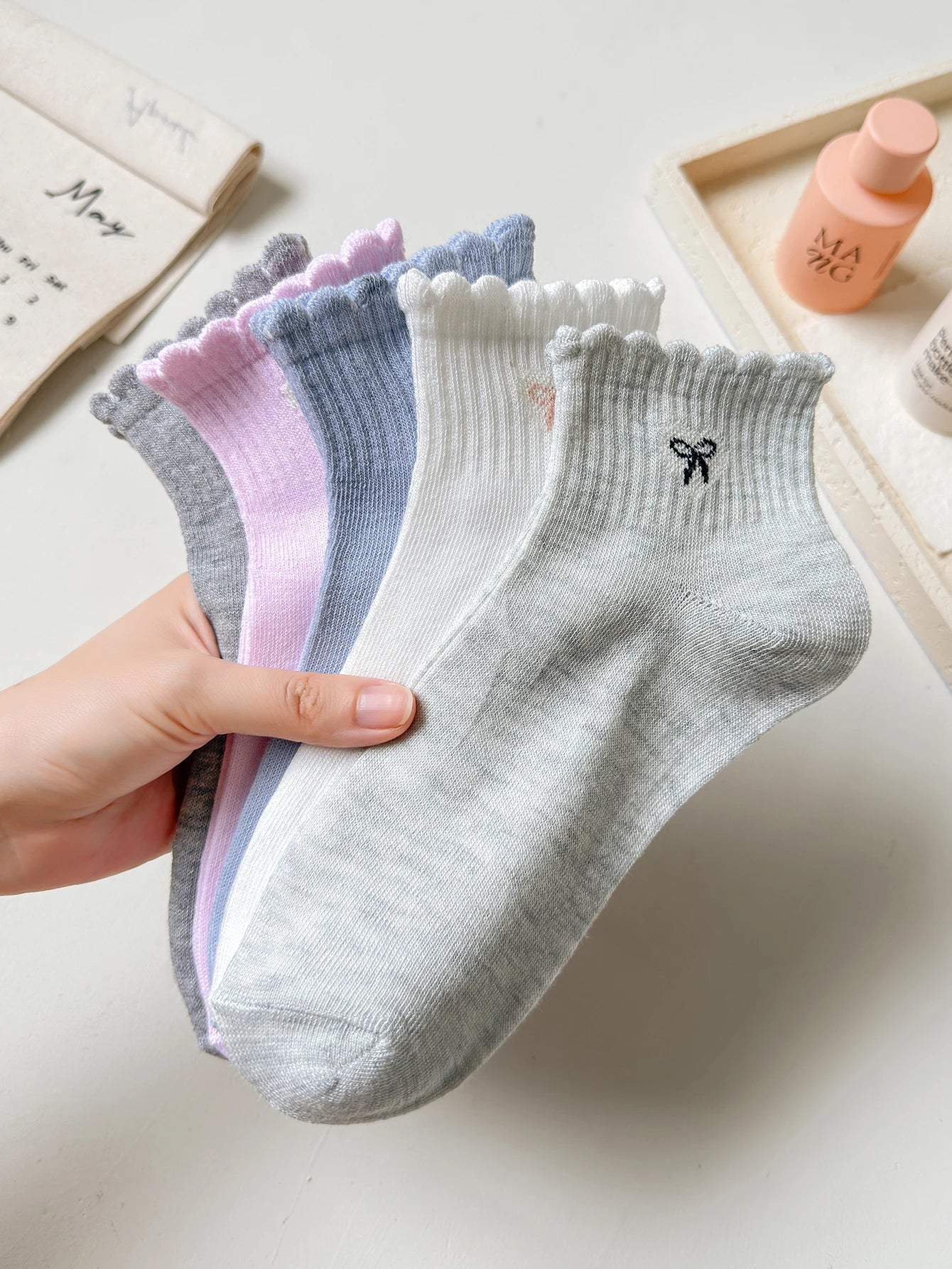 Polyester Elastane Women Low Tube Ankle Socks 5 Pack - 1