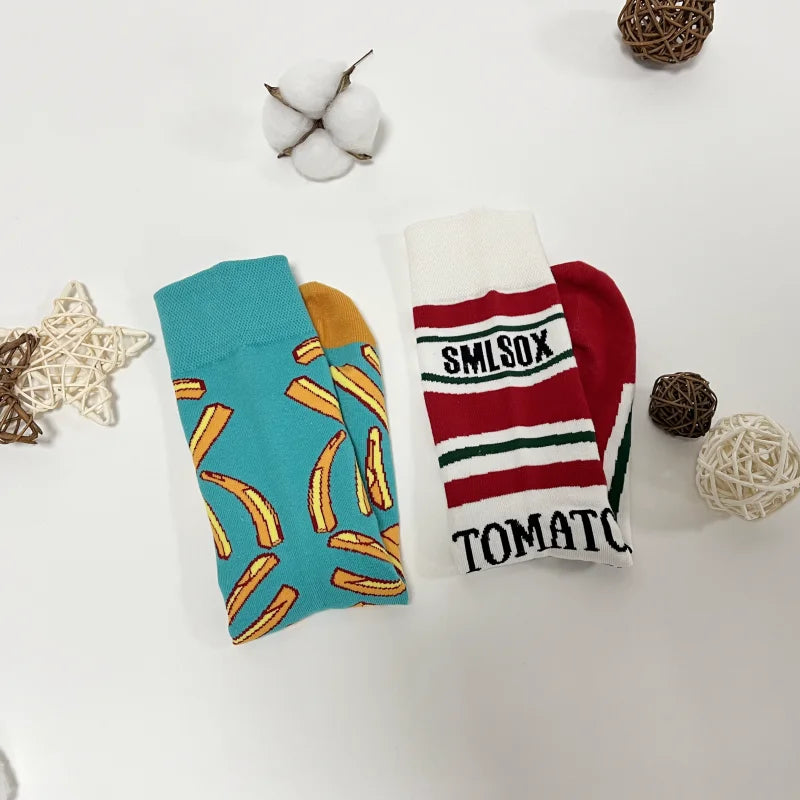 Cotton Blend Novelty Food Print Mid Calf Unisex Socks