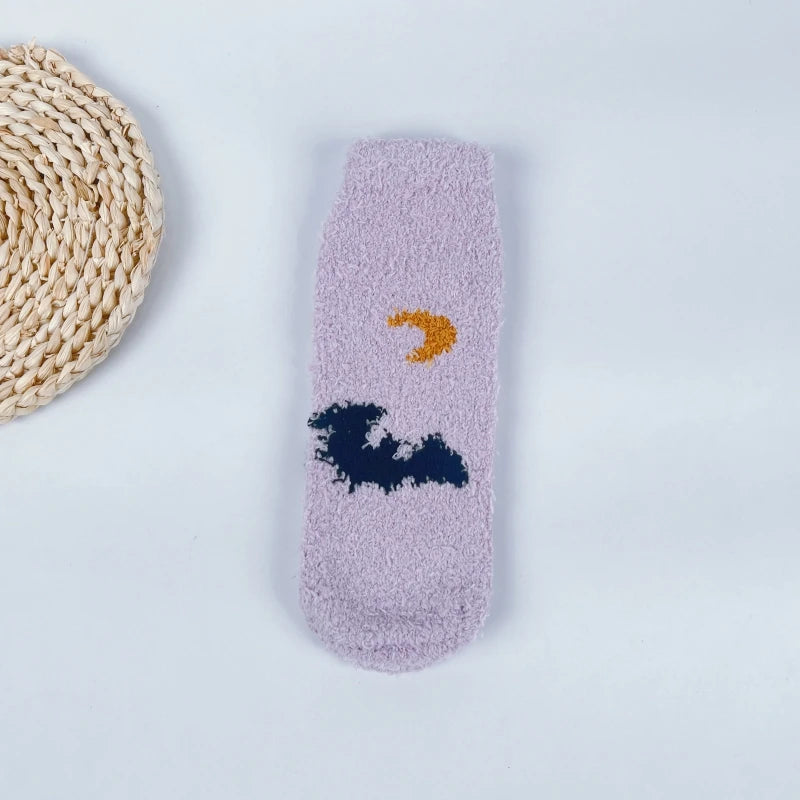 Halloween Pattern Coral Velvet Floor Socks Women Casual Knit - 7