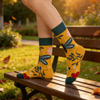 Cotton Blend Dragonfly Pattern Crew Socks