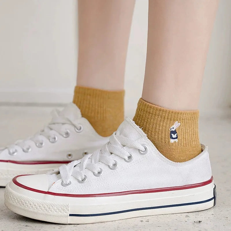 Cotton Embroidered Cartoon Low Tube Socks