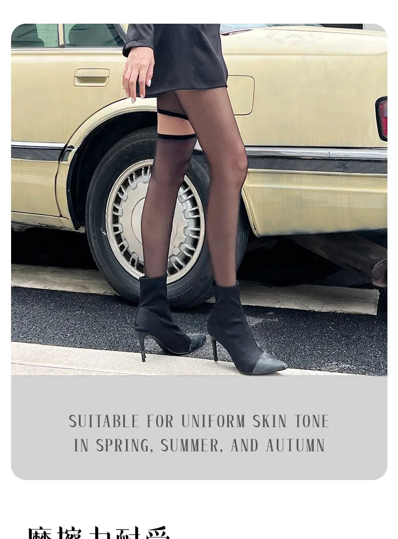 Nylon Asymmetric Cutout High Waist Pantyhose Tights