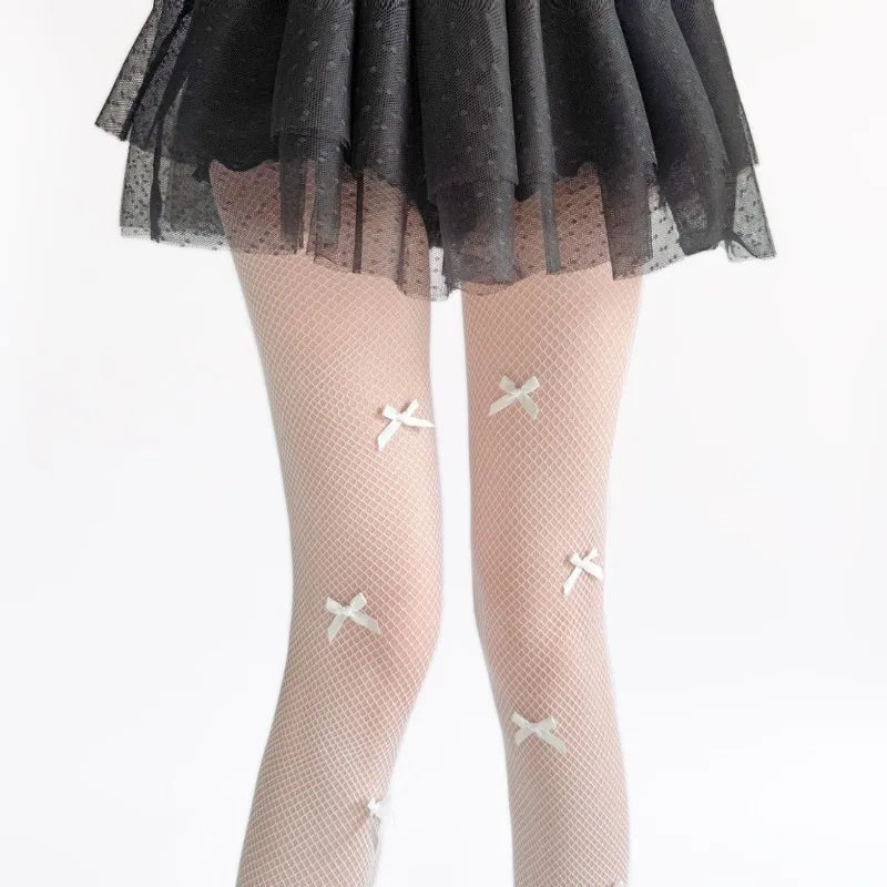 Nylon Bow Detail Fishnet Tights Women Sheer Stockings - 5