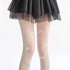 Nylon Bow Detail Fishnet Tights Women Sheer Stockings