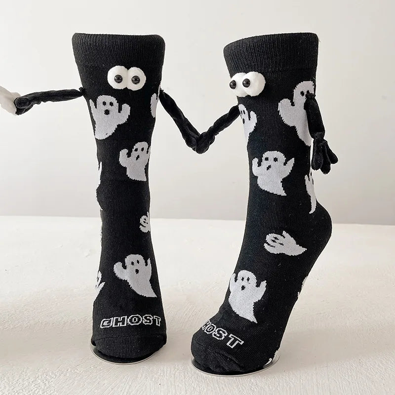 Cotton Ghost Design Magnetic Hand Holding Crew Socks