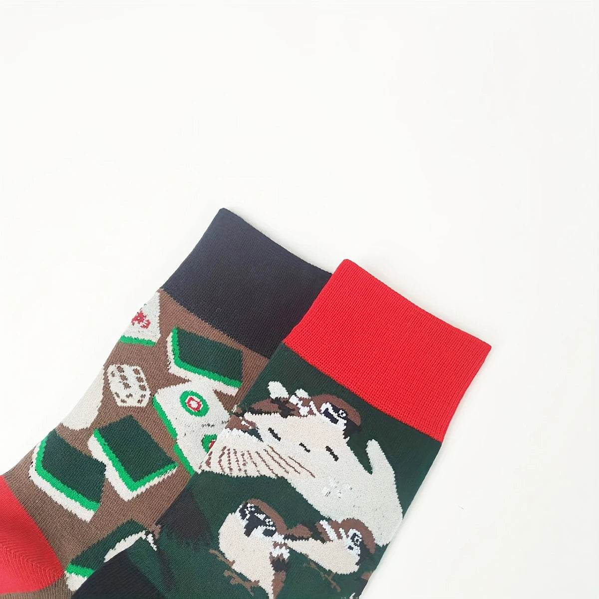 Cotton Blend Mahjong Sparrow Print Mid Calf Casual Socks