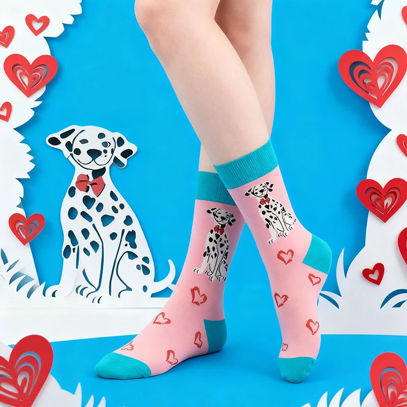 Cotton Blend Spotted Dog Print Mid Calf Socks - 2
