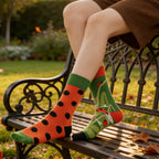 Cotton Blend Asymmetrical Ladybug Pattern Mid Calf Unisex Socks