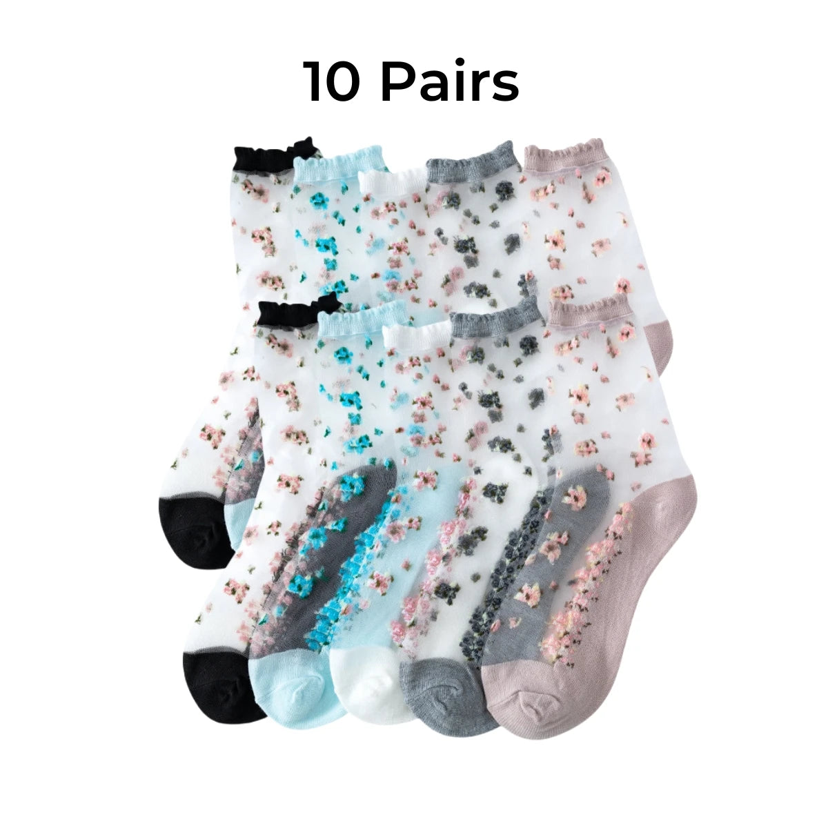 Polyester Elastane Floral Ruffle Crew Socks