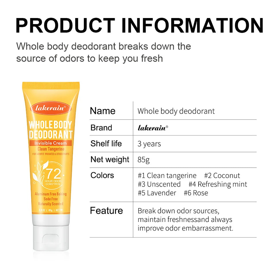 Invisible Body Deodorant Cream 72 Hour Odor Control