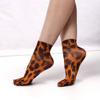 4 Pairs Womens Nylon Elastane Leopard Print Casual Socks