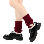 Polyester Elastane Knit Button Lace Leg Warmers