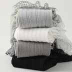 Polyester Spandex Floral Lace Hollow Knit Mid Tube Casual Socks