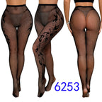 Floral Pattern Nylon Mesh Pantyhose One Size