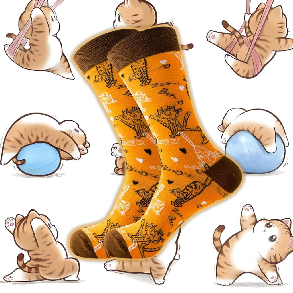 Cotton Blend Cat Print Mid Calf Unisex Socks