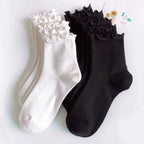 Polyester Elastane Ruffle Trim Mid Tube Socks for Women
