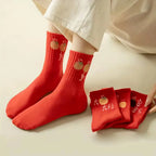 Polyester Mid Tube Socks Printed Lucky Patterns 5 Pairs