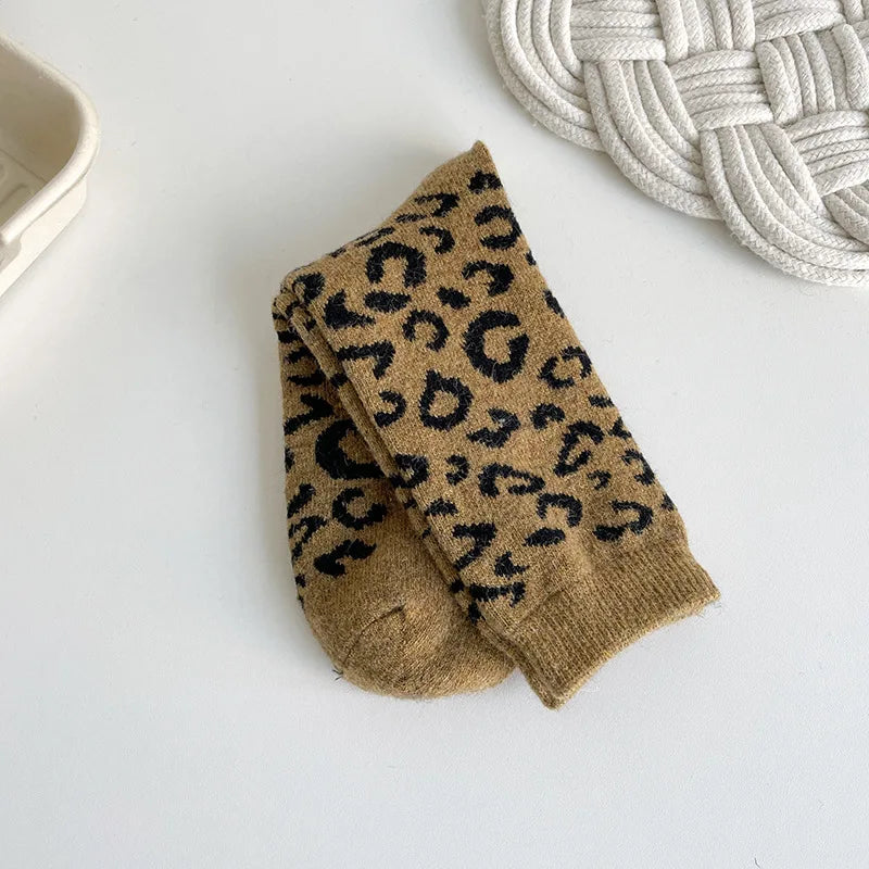 Thick Wool Leopard Print Thermal Socks for Women
