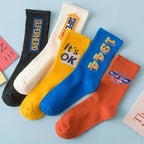 Cotton Blend Letter Printed Mid Tube Casual Crew Socks
