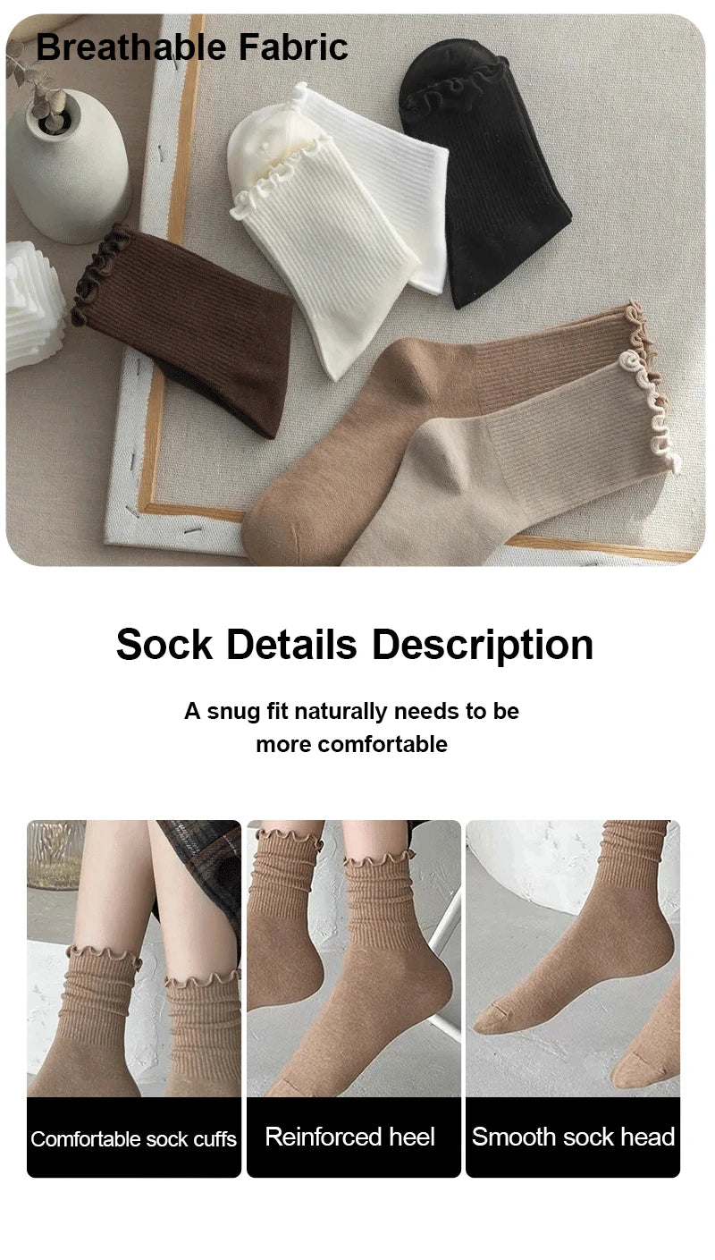 Ruffled Polyester Blend Mid Length Womens Socks 6 Pair Set
