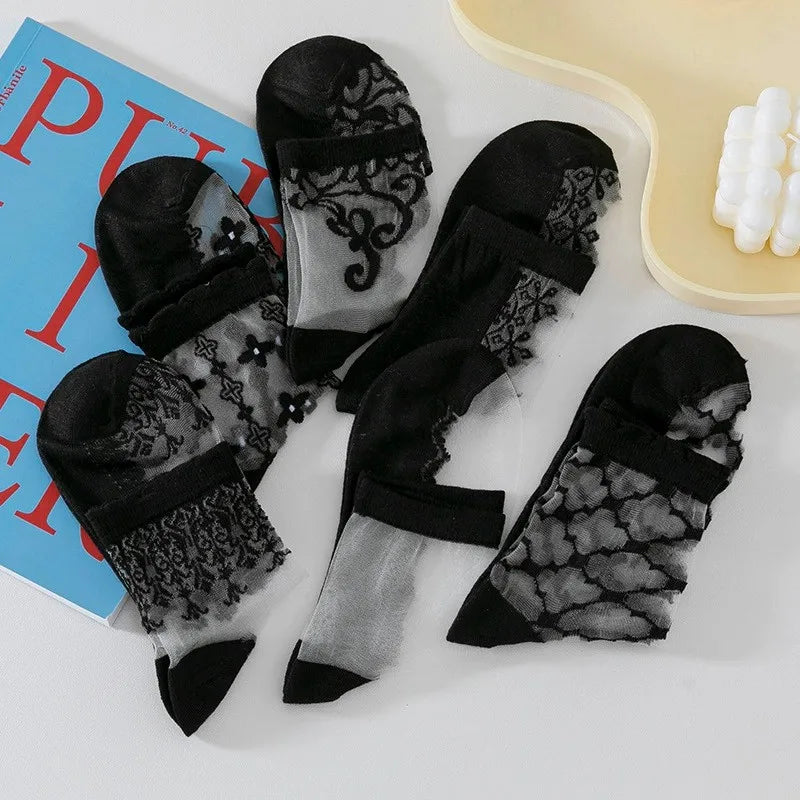 Polyester Elastane Lace Pattern Mid Tube Socks - 10