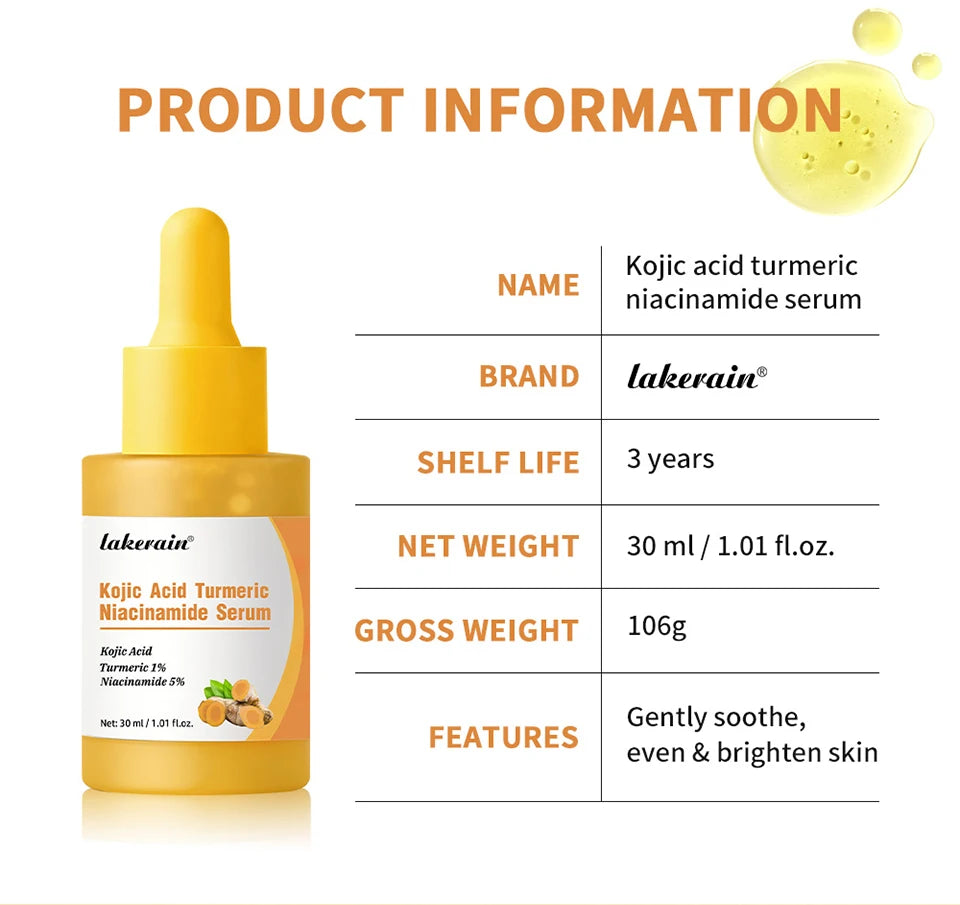 Kojic Acid Turmeric Niacinamide Face Serum Brightening Skin Essence - 18