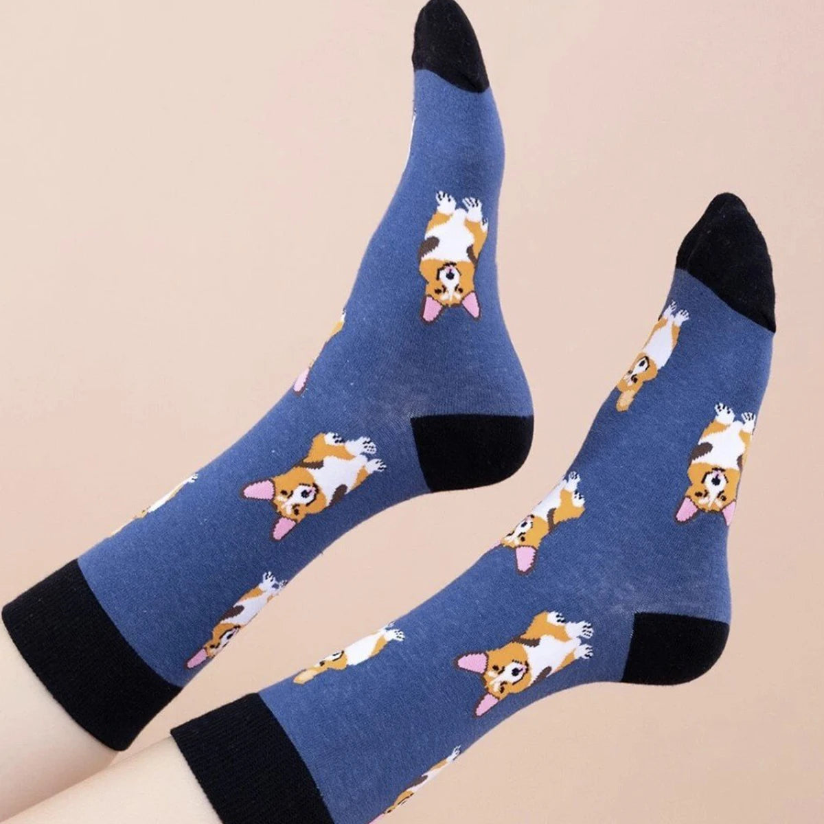 Cotton Blend Corgi Pattern Crew Socks - 5