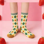 Polyester Elastane Strawberry Pattern Mid Calf Socks