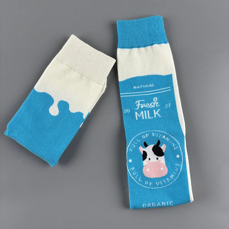 Cotton Blend Milk Cow Print Mid Calf Socks