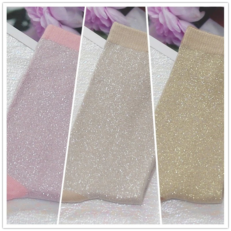 Cotton Blend Glitter Knit Women Casual Crew Socks