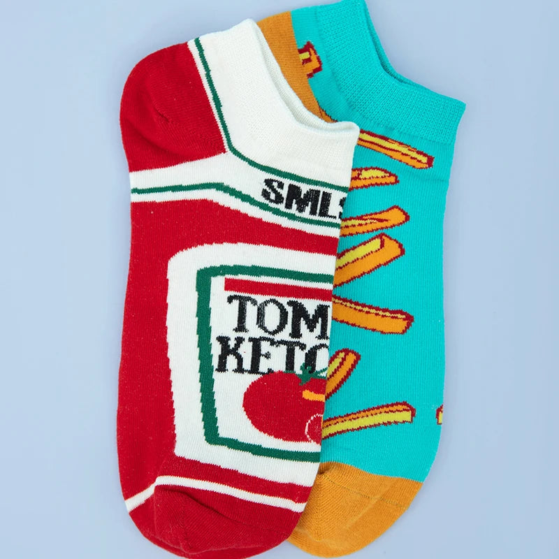 Cotton Blend French Fries And Ketchup Pattern Ankle Socks
