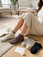 Floral Print Polyester Blend Women Ankle Socks 5 Pack