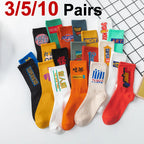 Cotton Blend Letter Printed Mid Tube Casual Crew Socks