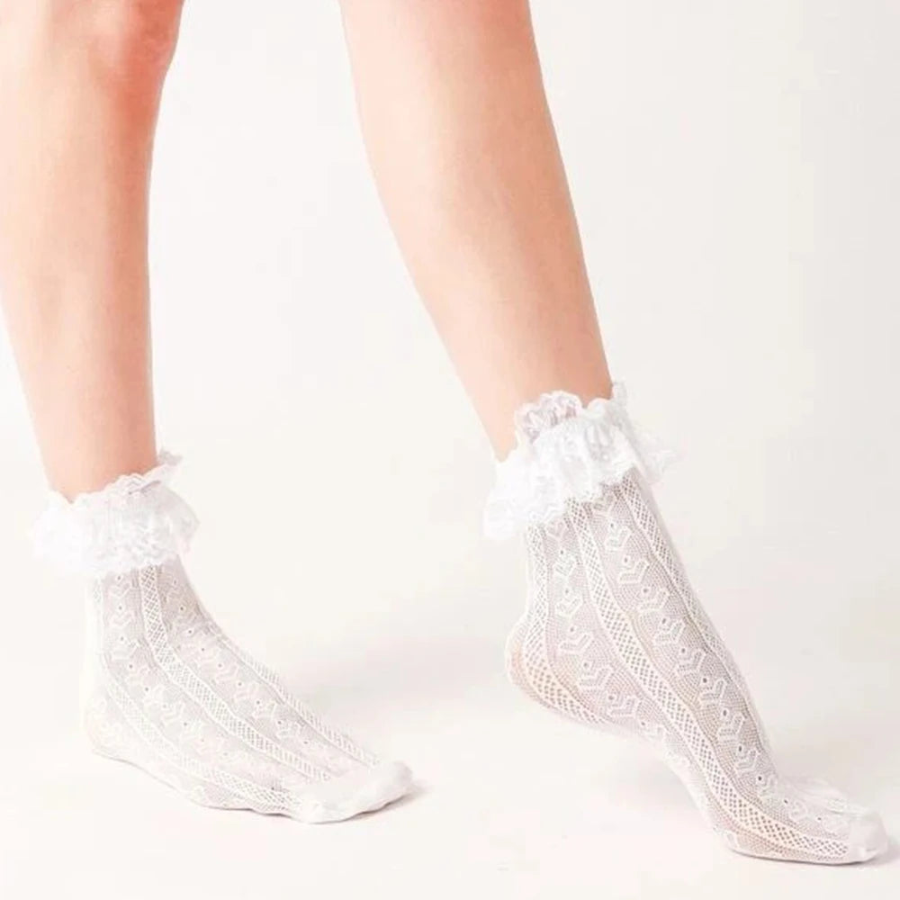 Polyester Elastane Lace Mid Tube Lolita Socks