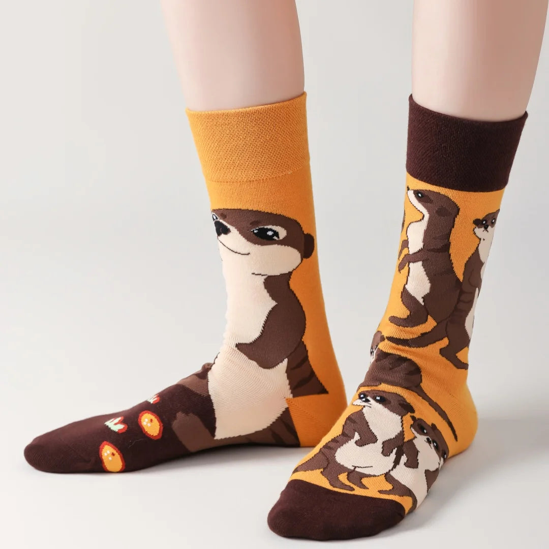 Cotton Blend Mid Calf Weasel Pattern Unisex Casual Socks