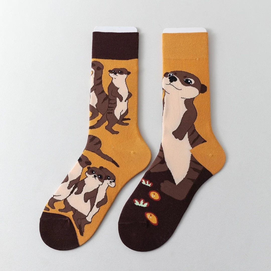 Cotton Blend Mid Calf Animal Pattern Socks - 7