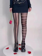 Nylon Asymmetric Striped Mesh Tights