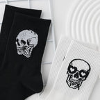 Men Polyester Elastane Skull Pattern Crew Socks