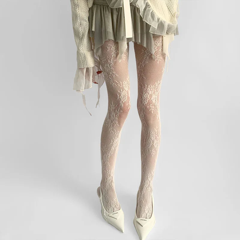 Floral Lace Mesh Pantyhose Women Nylon Tights - 8